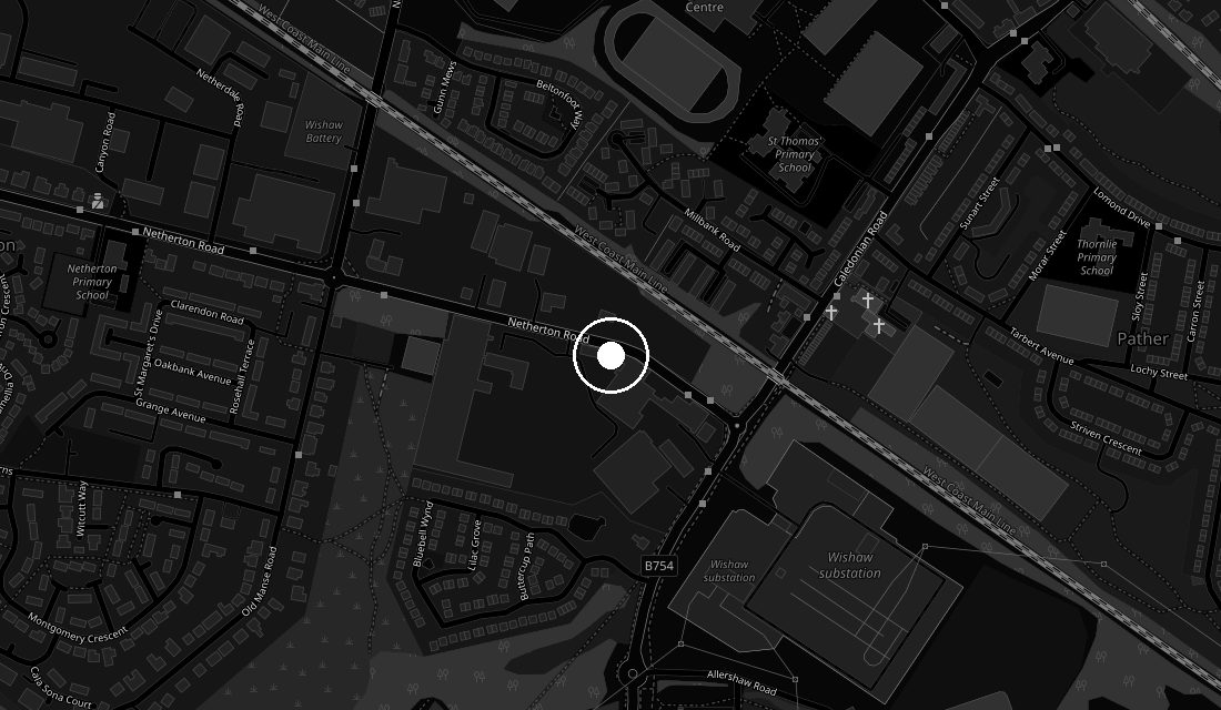 Map showing the workshop location on Netherton Road, Wishaw, ML2 0EQ